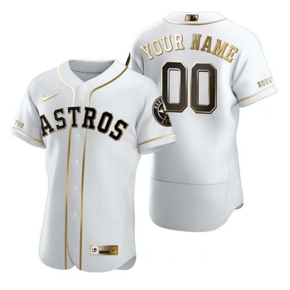 Men’s Houston Astros Customized White Golden Edition Stitched MLB Jersey