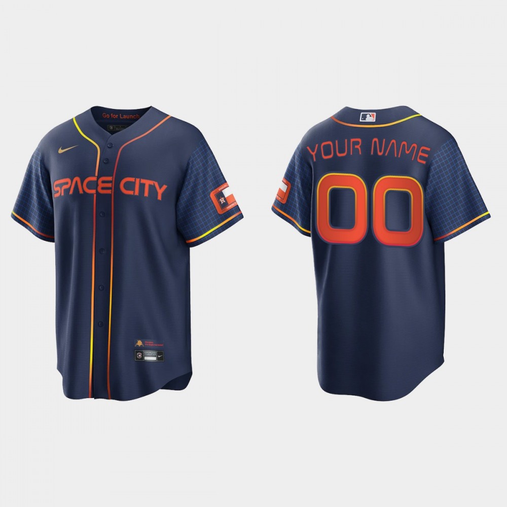 Men’s Houston Astros Customized 2022 City Connect Navy Stitched Baseball Jersey