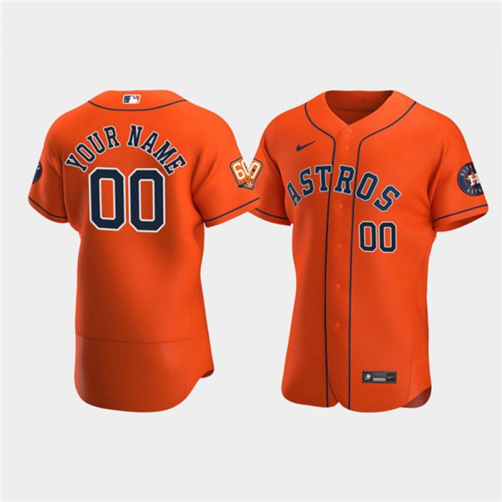 Men’s Houston Astros Customized 60th Anniversary Orange Stitched Baseball Jersey