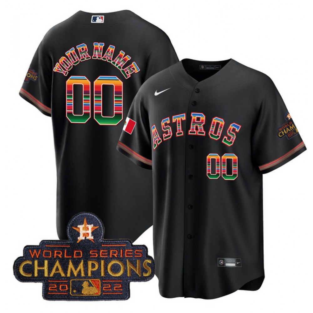Men’s Houston Astros Customized Black 2022 Mexico World Series Champions Cool Base Stitched Baseball Jersey