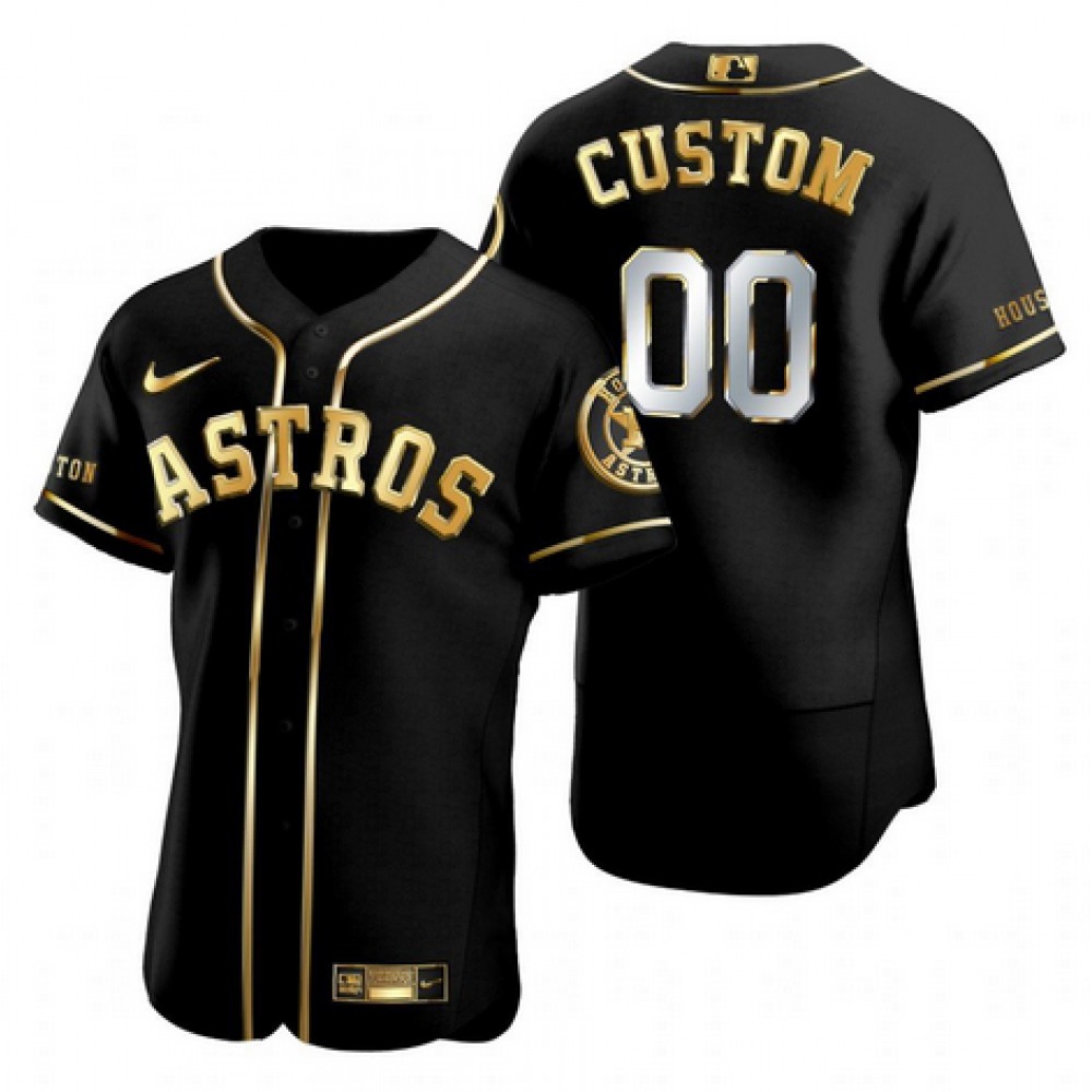 Men’s Houston Astros Customized Black Golden Edition Stitched MLB Jersey