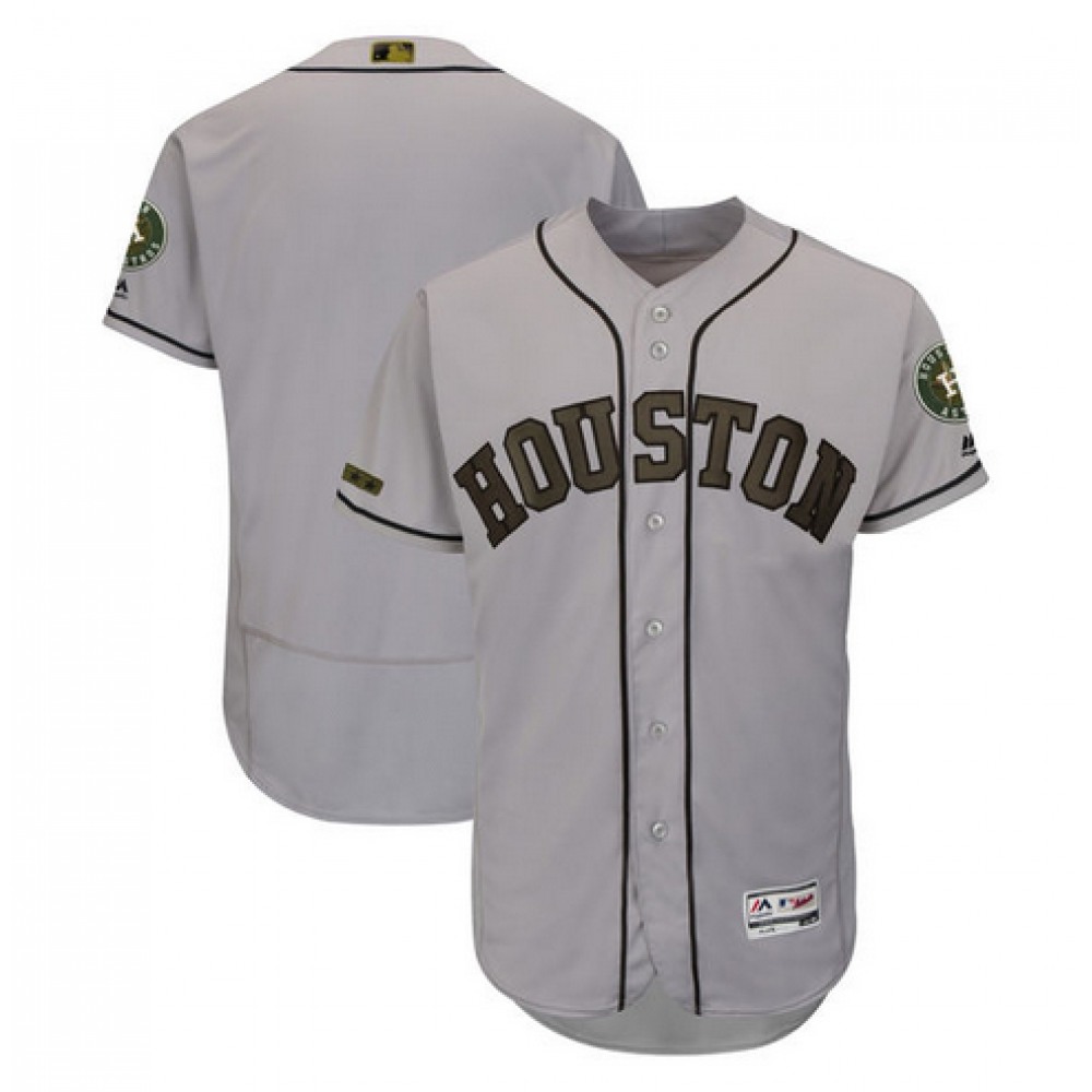 Men’s Houston Astros Customized Gray Memorial Day Flex Base Stitched Baseball Jersey