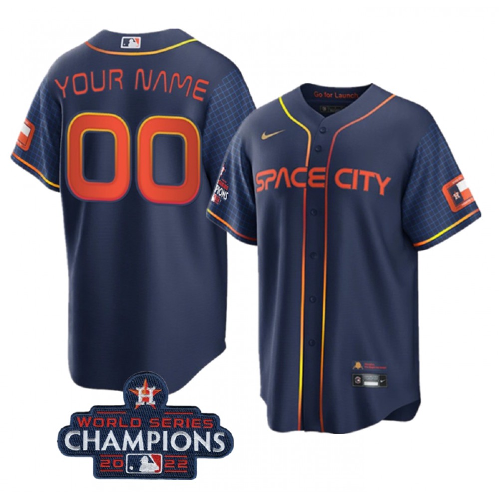 Men’s Houston Astros Customized Navy 2022 World Series Champions City Connect Cool Base Stitched Baseball Jersey
