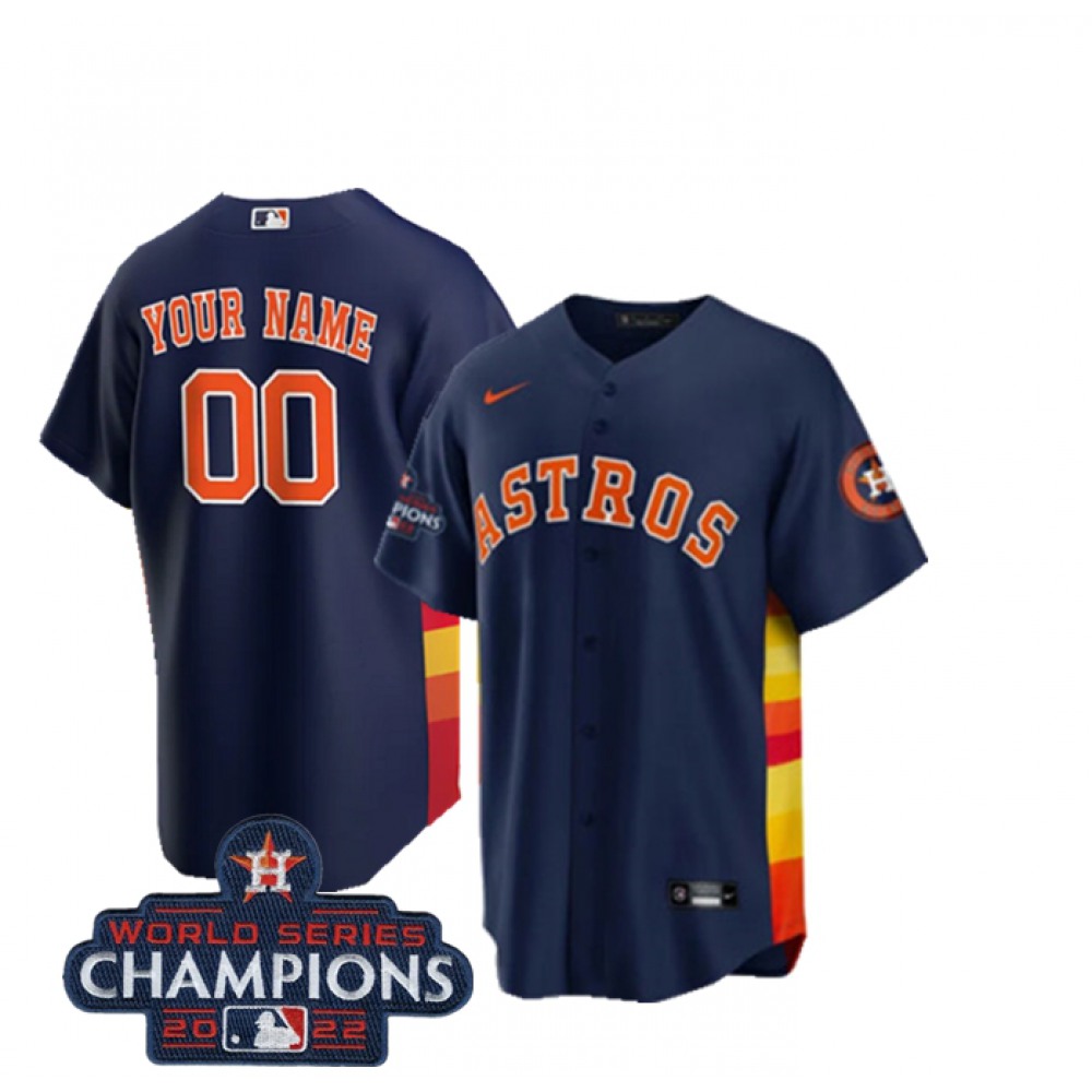 Men’s Houston Astros Customized Navy 2022 World Series Champions Cool Base Stitched Baseball Jersey
