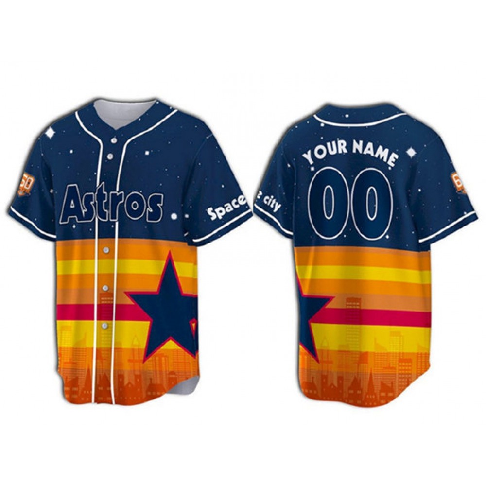 Men’s Houston Astros Customized Rainbow Stitched Baseball Jersey