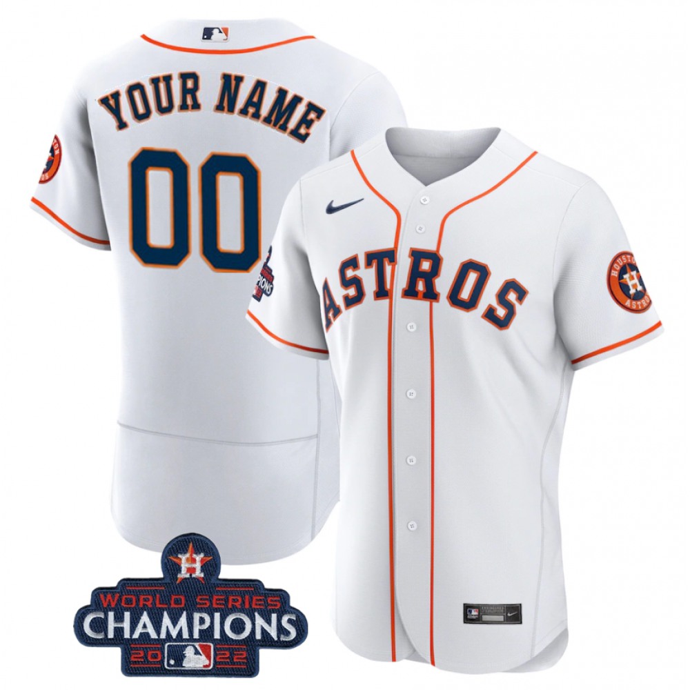 Men’s Houston Astros Customized White 2022 World Series Champions Flex Base Stitched Baseball Jersey