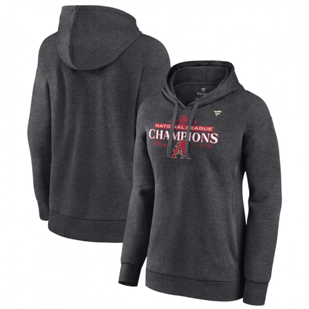 Women’s Arizona Diamondbacks Heather Charcoal 2023 National League Champions Locker Room Pullover Hoodie(Run Small)