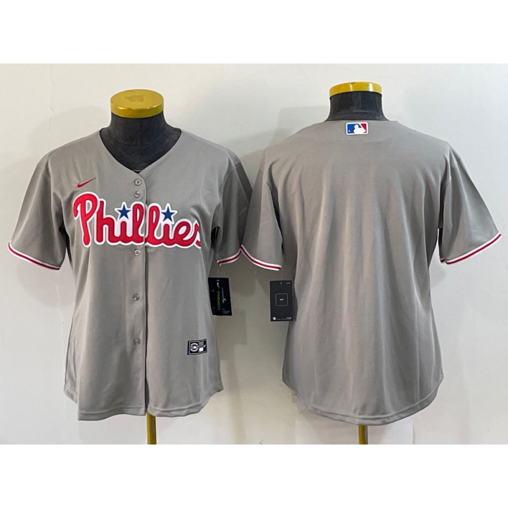 Women’s Philadelphia Phillies Blank Gray Cool Base Stitched Baseball Jersey(Run Small)