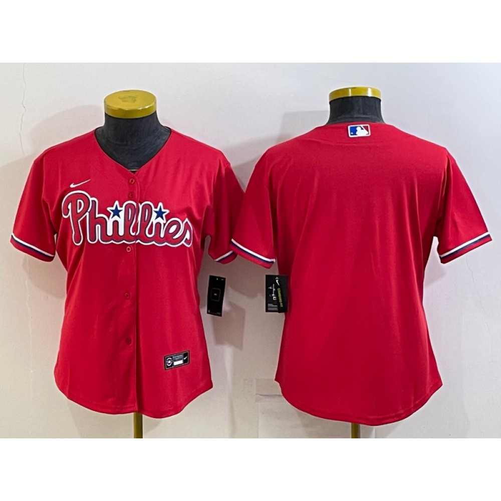 Women’s Philadelphia Phillies Blank Red Cool Base Stitched Baseball Jersey(Run Small)