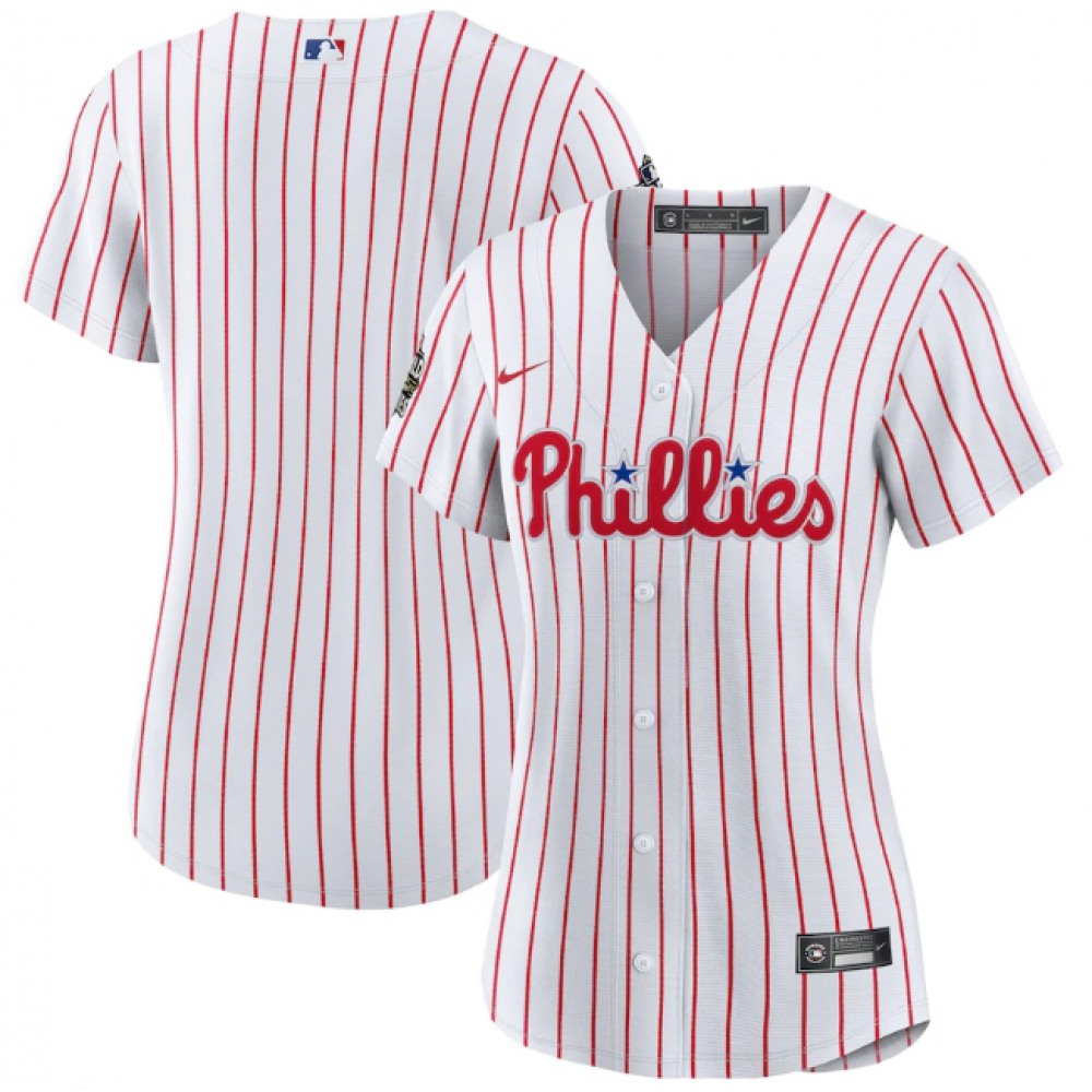 Women’s Philadelphia Phillies Blank White 2022 World Series Flex Base Stitched Baseball Jersey(Run Small)