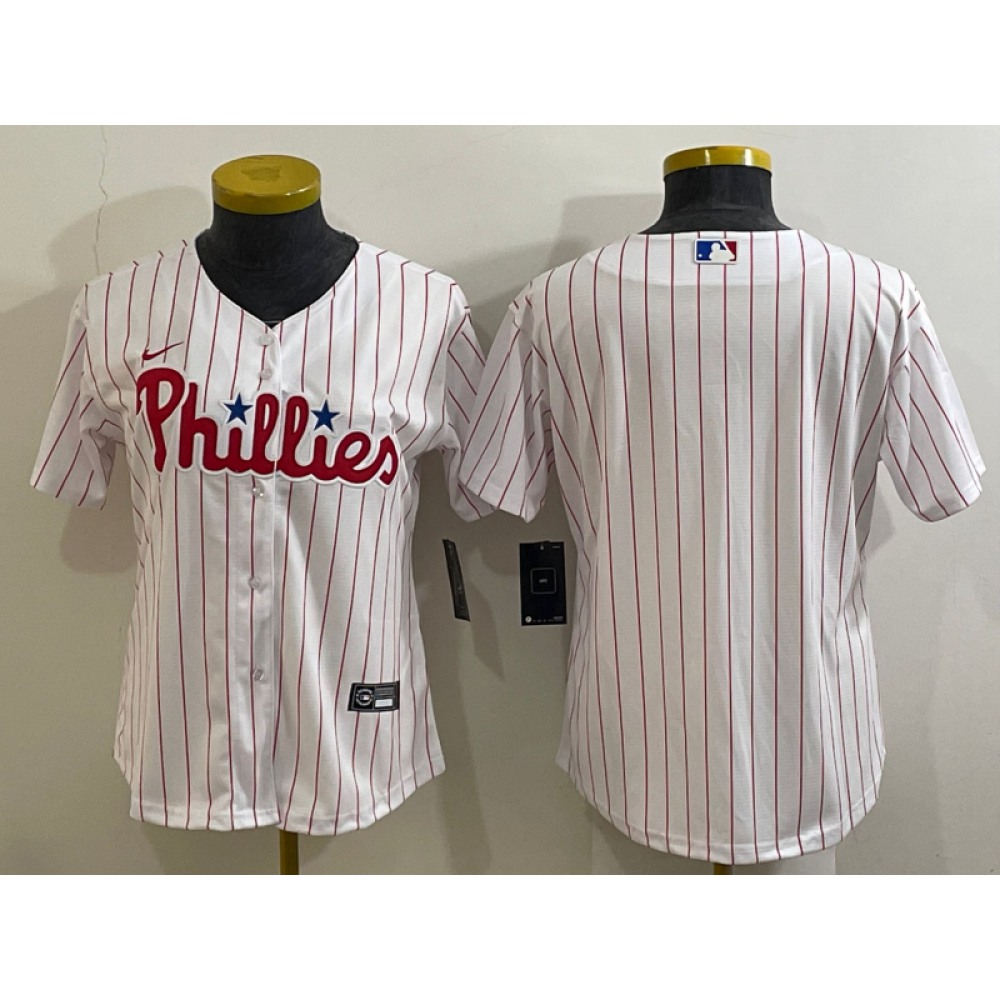 Women’s Philadelphia Phillies Blank White Stitched Baseball Jersey(Run Small)