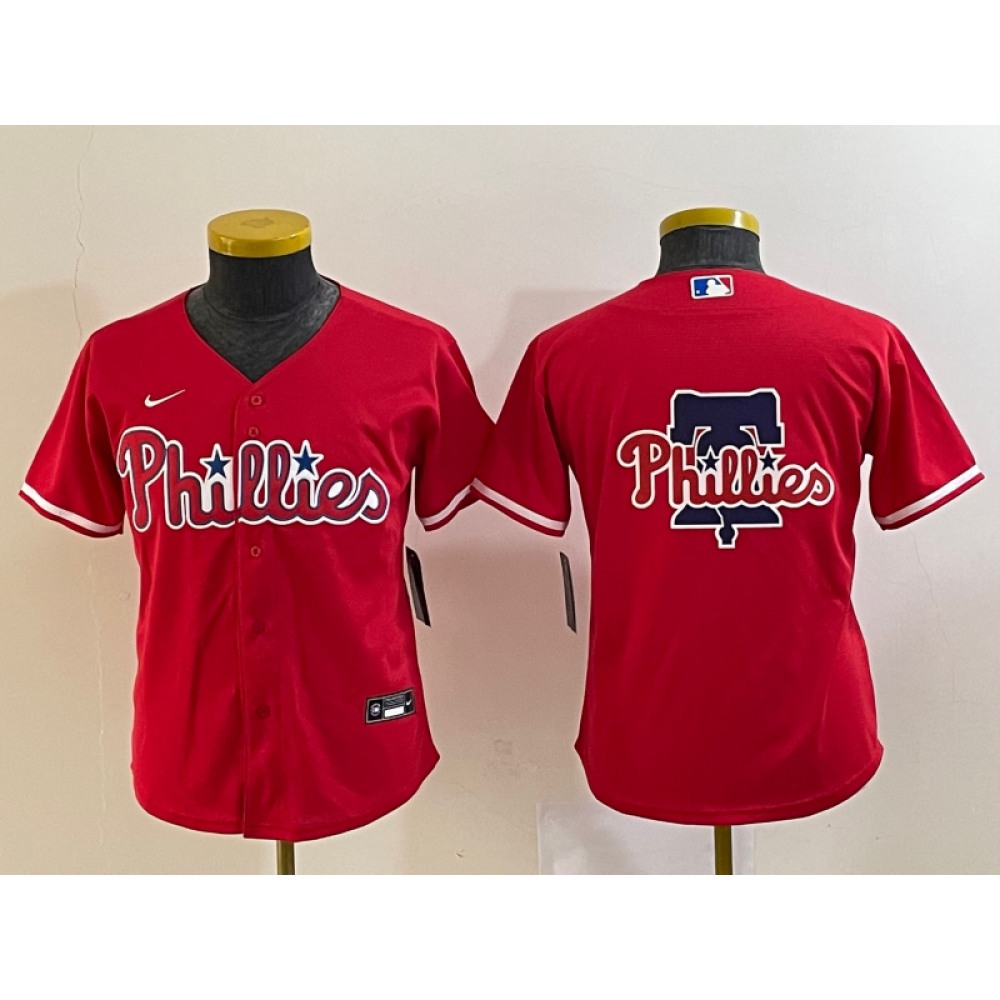Women’s Philadelphia Phillies Red Team Big Logo Cool Base Stitched Baseball Jersey(Run Small)