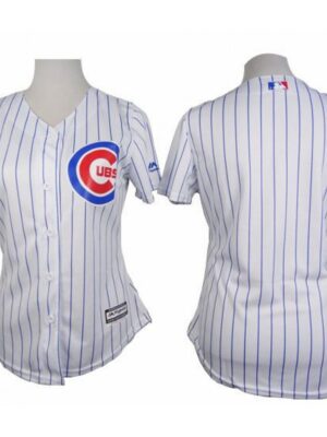 Cubs Blank White With Blue Strip Women's Fashion Stitched MLB Jersey