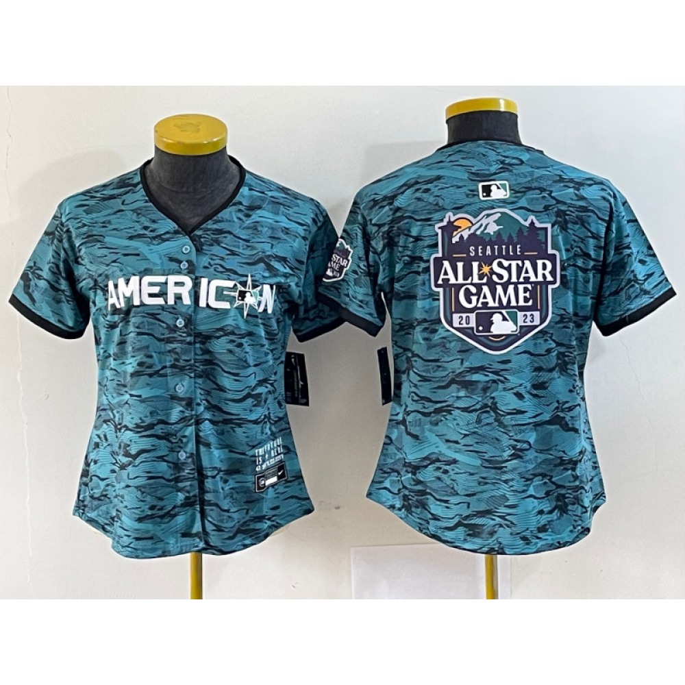 Women’s 2023 All-star Teal Big Logo Stitched Baseball Jersey(Run Small)