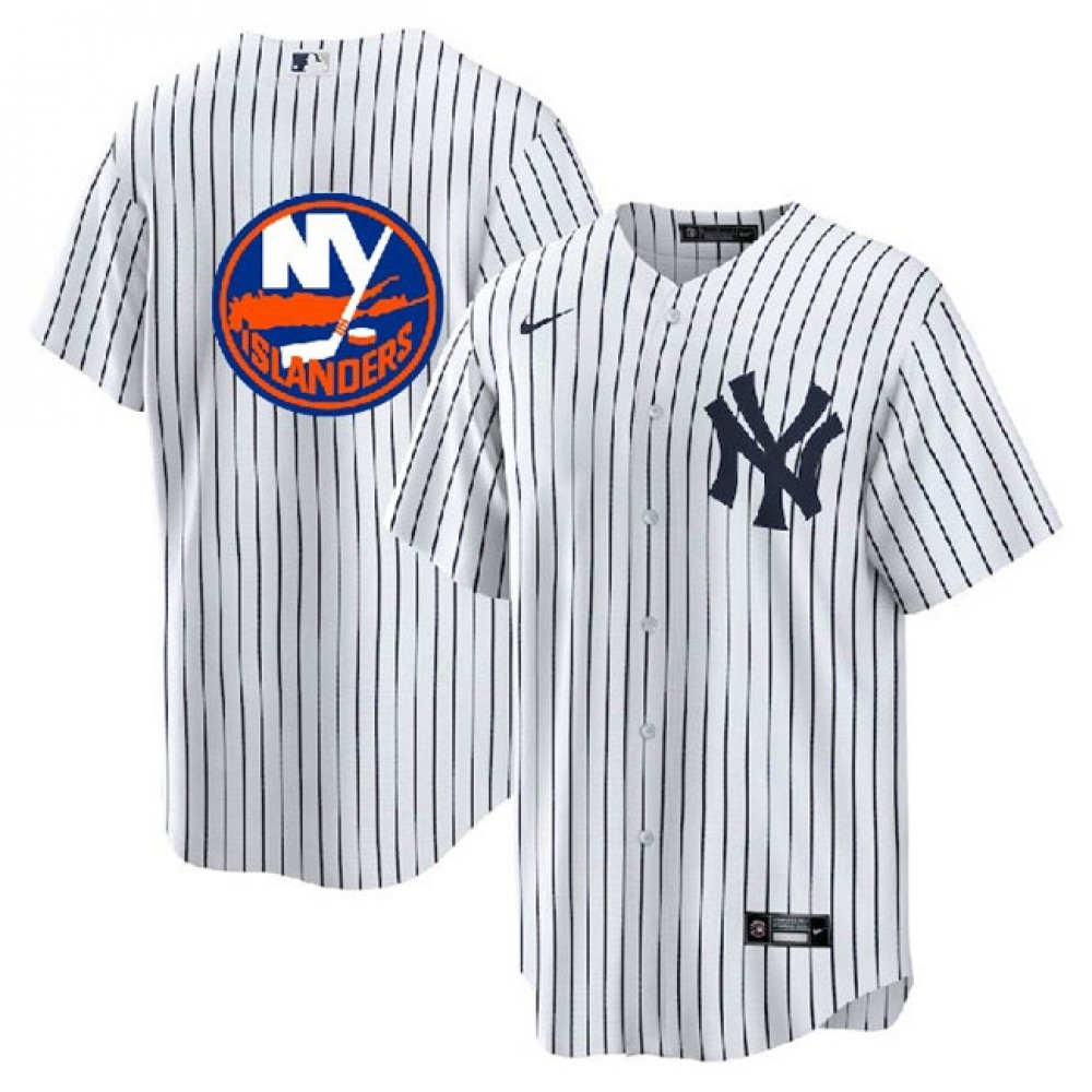 Men’s New York Yankees & islanders White Cool Base Stitched Jersey