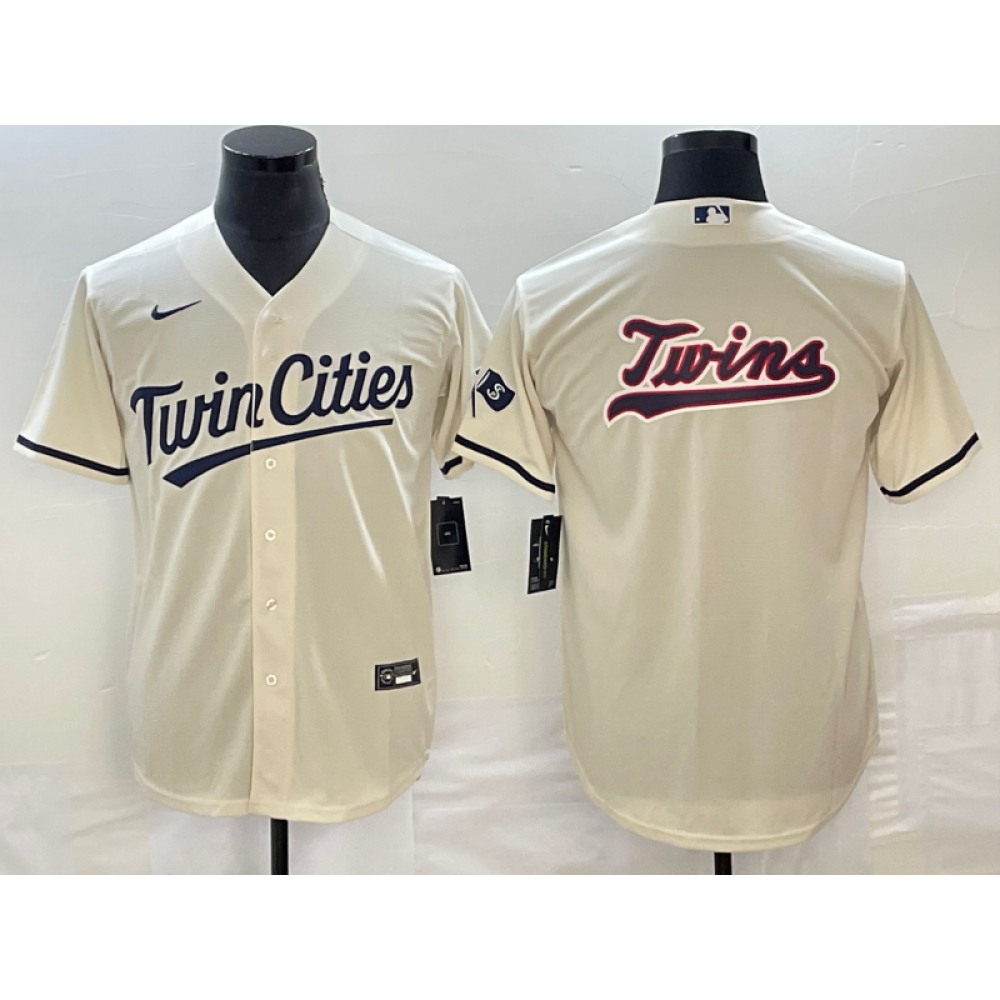 Men’s Minnesota Twins Cream Team Big Logo Cool Base Stitched Jersey