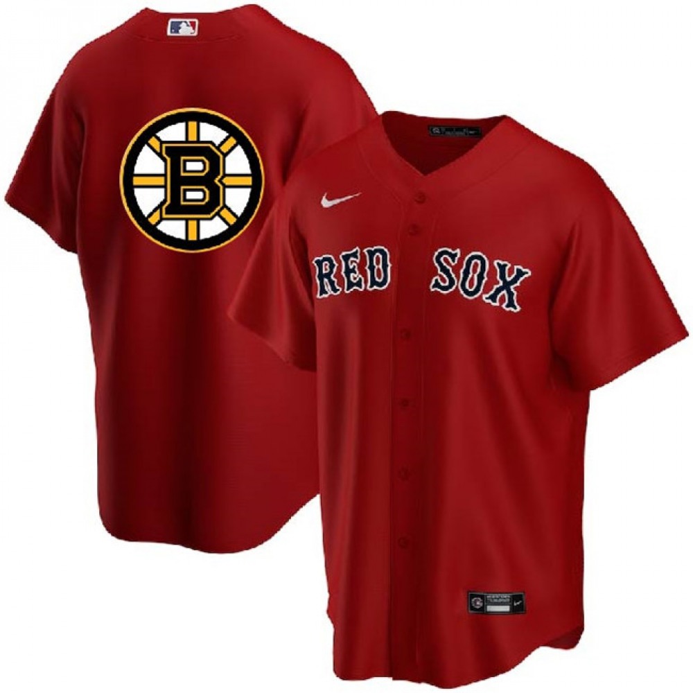Men’s Boston Red Sox & Bruins Red Cool Base Stitched Baseball Jersey