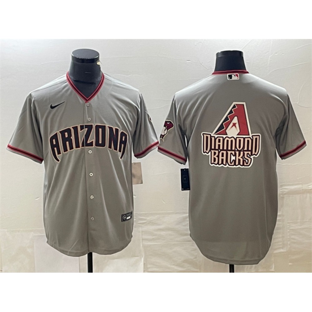 Men’s Arizona Diamondbacks Grey Team Big Logo Cool Base Stitched Baseball Jersey