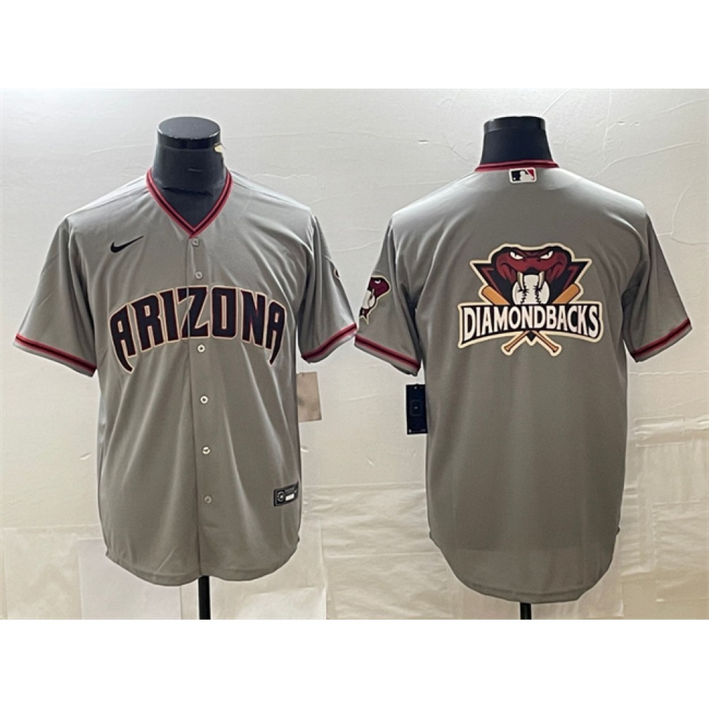 Men’s Arizona Diamondbacks Grey Team Big Logo Cool Base Stitched Baseball Jersey