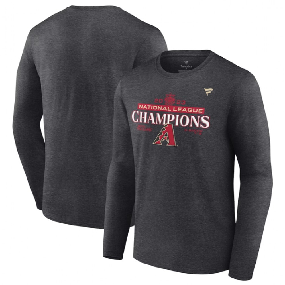 Men’s Arizona Diamondbacks Heather Charcoal 2023 National League Champions Locker Room Long Sleeve T-Shirt