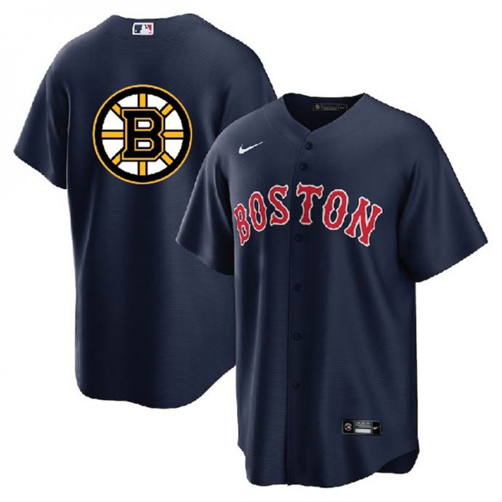 Men’s Boston Red Sox & Bruins Navy Cool Base Stitched Baseball Jersey