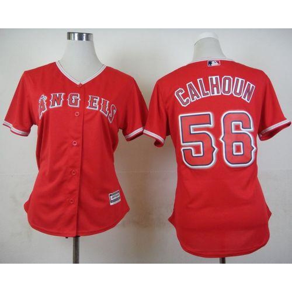 Angels #56 Kole Calhoun Red Alternate Women’s Stitched MLB Jersey