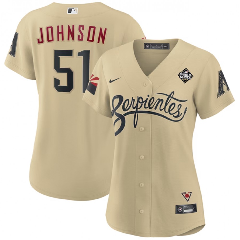 Women’s Arizona Diamondbacks #51 Randy Johnson Cream 2023 World Series City Connect Stitched Baseball Jersey(Run Small)