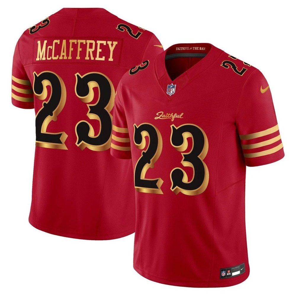 Men’s San Francisco 49ers #23 Christian McCaffrey Red Rivalries Collection F.U.S.E. Vapor Limited Stitched Jersey