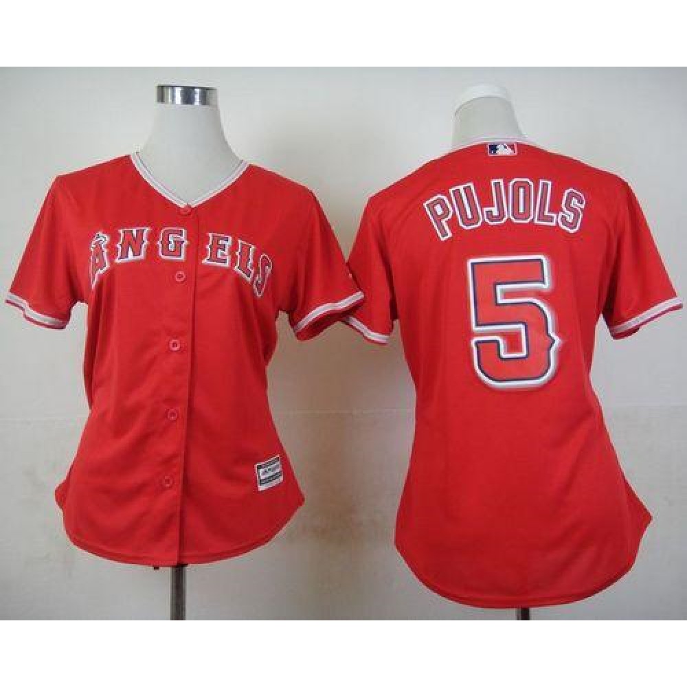 Angels #5 Albert Pujols Red Alternate Women’s Stitched MLB Jersey
