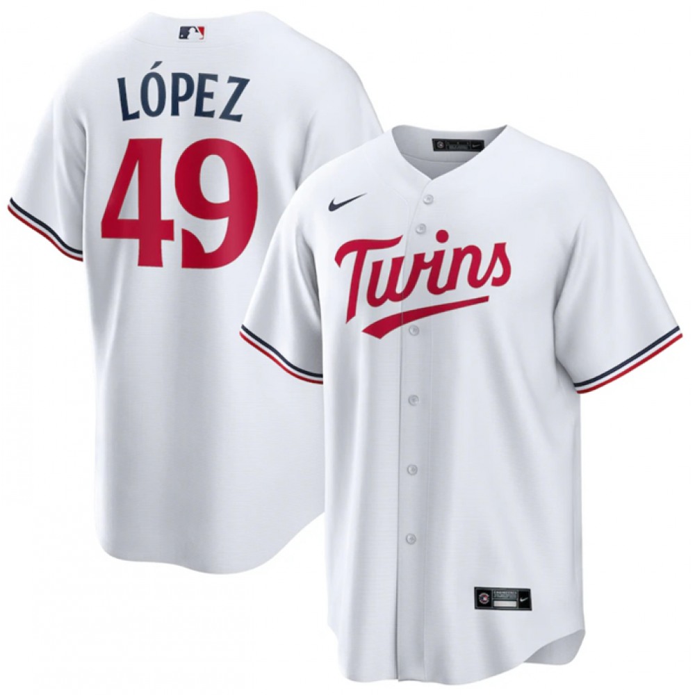 Men’s Minnesota Twins #49 Pablo Lopez White Cool Base Stitched Jersey