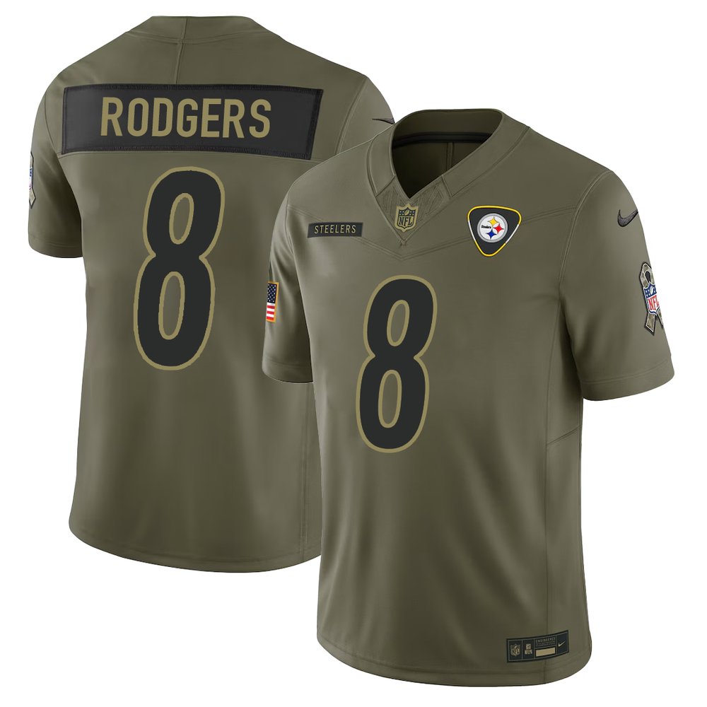 Youth’s Pittsburgh Steelers #8 Aaron Rodgers Nike Olive 2025 Salute to Service Retired Limited Jersey