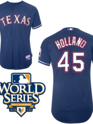Rangers #45 Derek Holland Blue Cool Base w/2010 World Series Patch Stitched MLB Jerseys