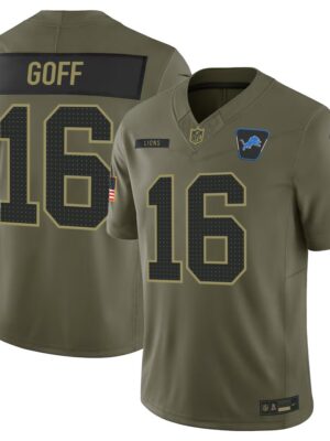 Men's Detroit Lions #16 Jared Goff Nike Olive 2025 Salute to Service Retired Limited Jersey