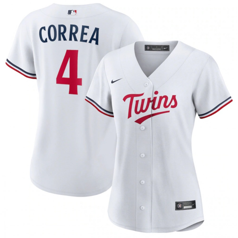 Women’s Minnesota Twins #4 Carlos Correa White Stitched Jersey(Run Small)