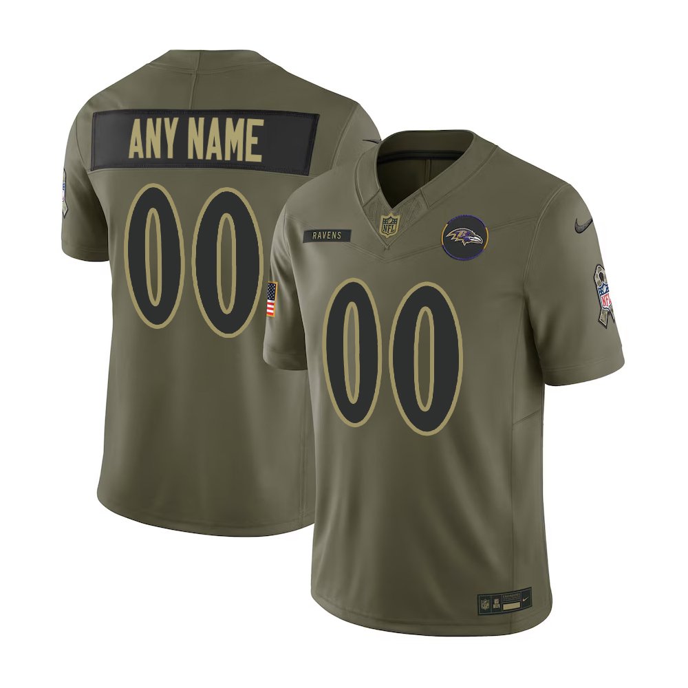 Men’s Baltimore Ravens Custom Nike Olive 2025 Salute to Service Retired Limited Jersey
