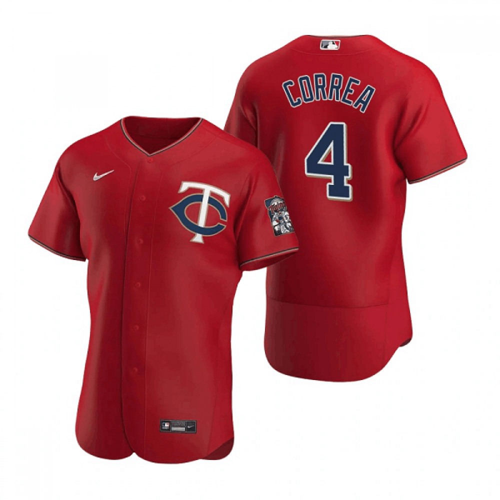 Men’s Minnesota Twins #4 Carlos Correa Red Flex Base Stitched Jersey