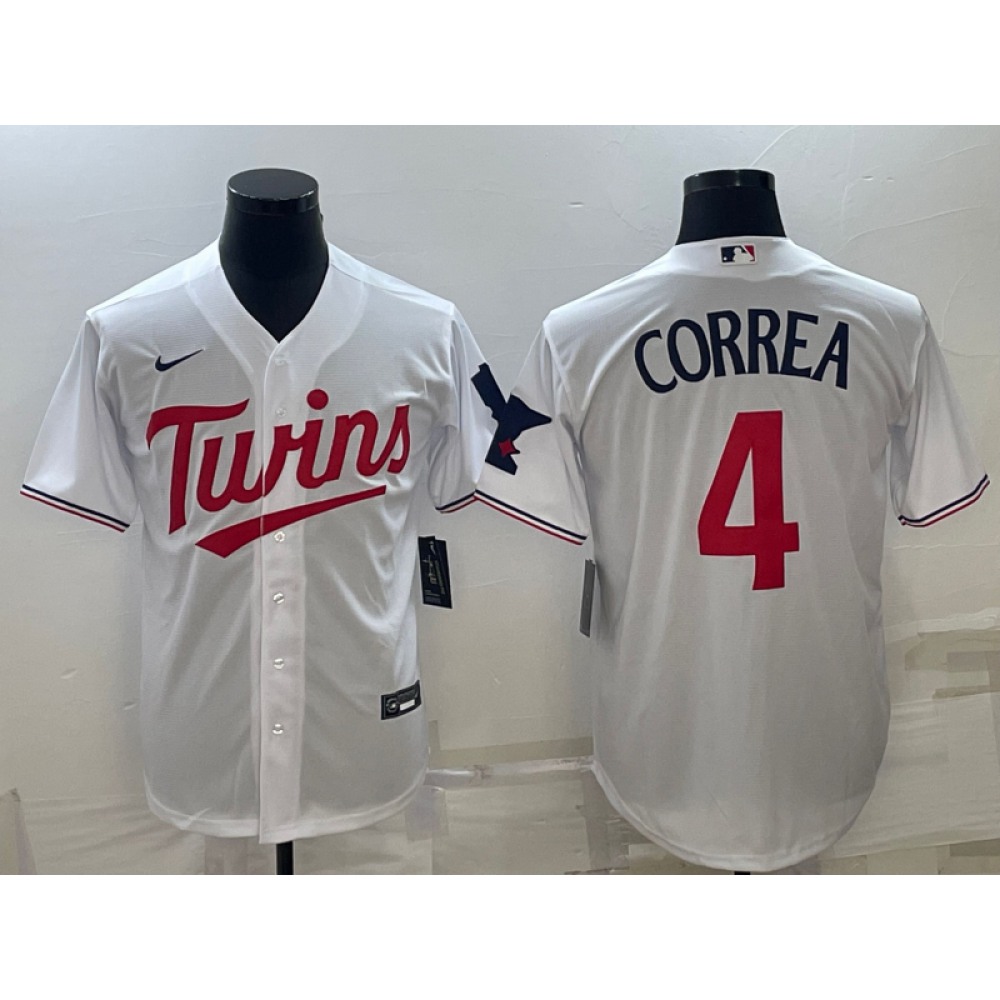 Men’s Minnesota Twins #4 Carlos Correa White Cool Base Stitched Jersey