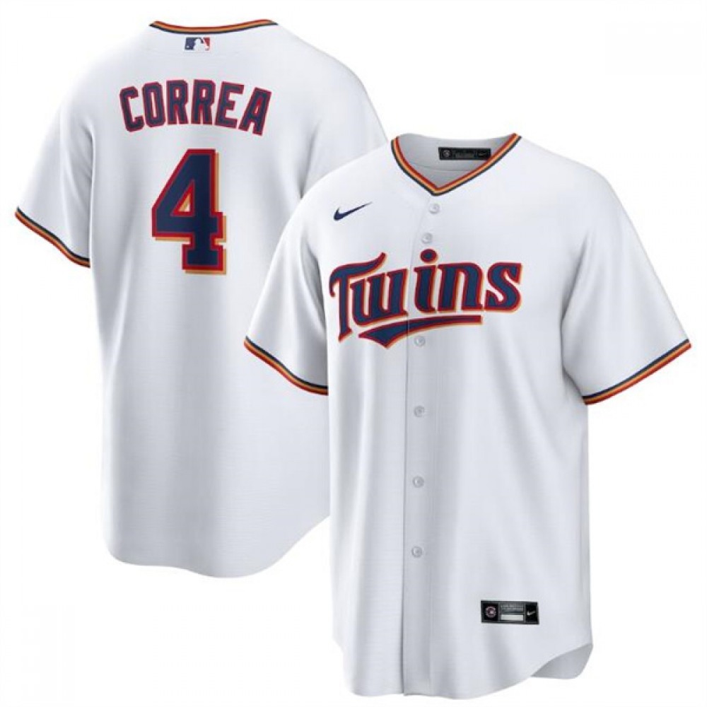 Men’s Minnesota Twins #4 Carlos Correa White Cool Base Stitched Jersey