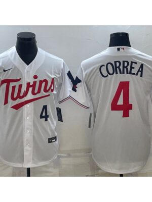 Men's Minnesota Twins #4 Carlos Correa White Cool Base Stitched Jersey