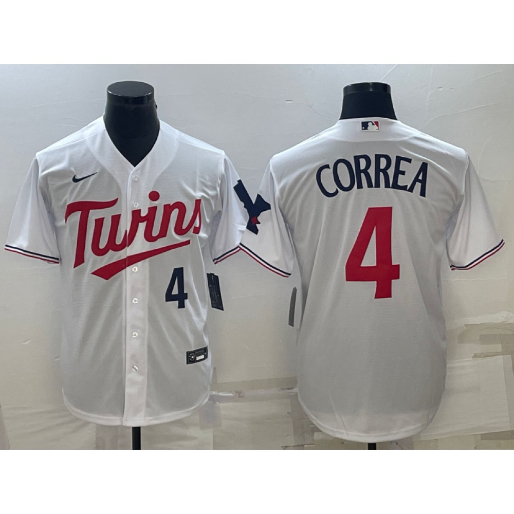 Men’s Minnesota Twins #4 Carlos Correa White Cool Base Stitched Jersey
