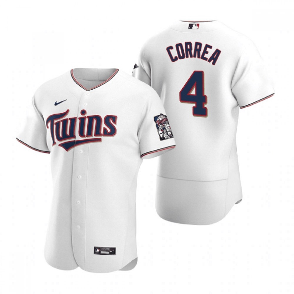 Men’s Minnesota Twins #4 Carlos Correa White Flex Base Stitched Jersey