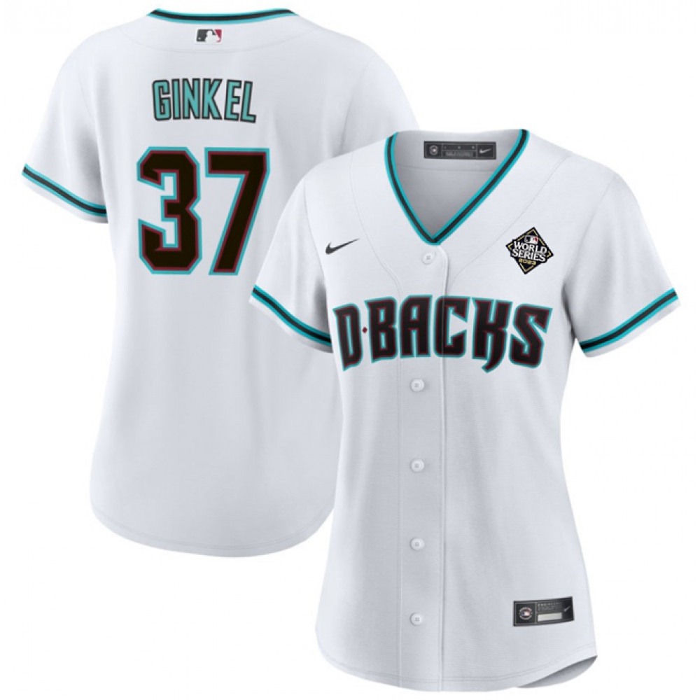 Women’s Arizona Diamondbacks #37 Kevin Ginkel White 2023 World Series Stitched Baseball Jersey(Run Small)