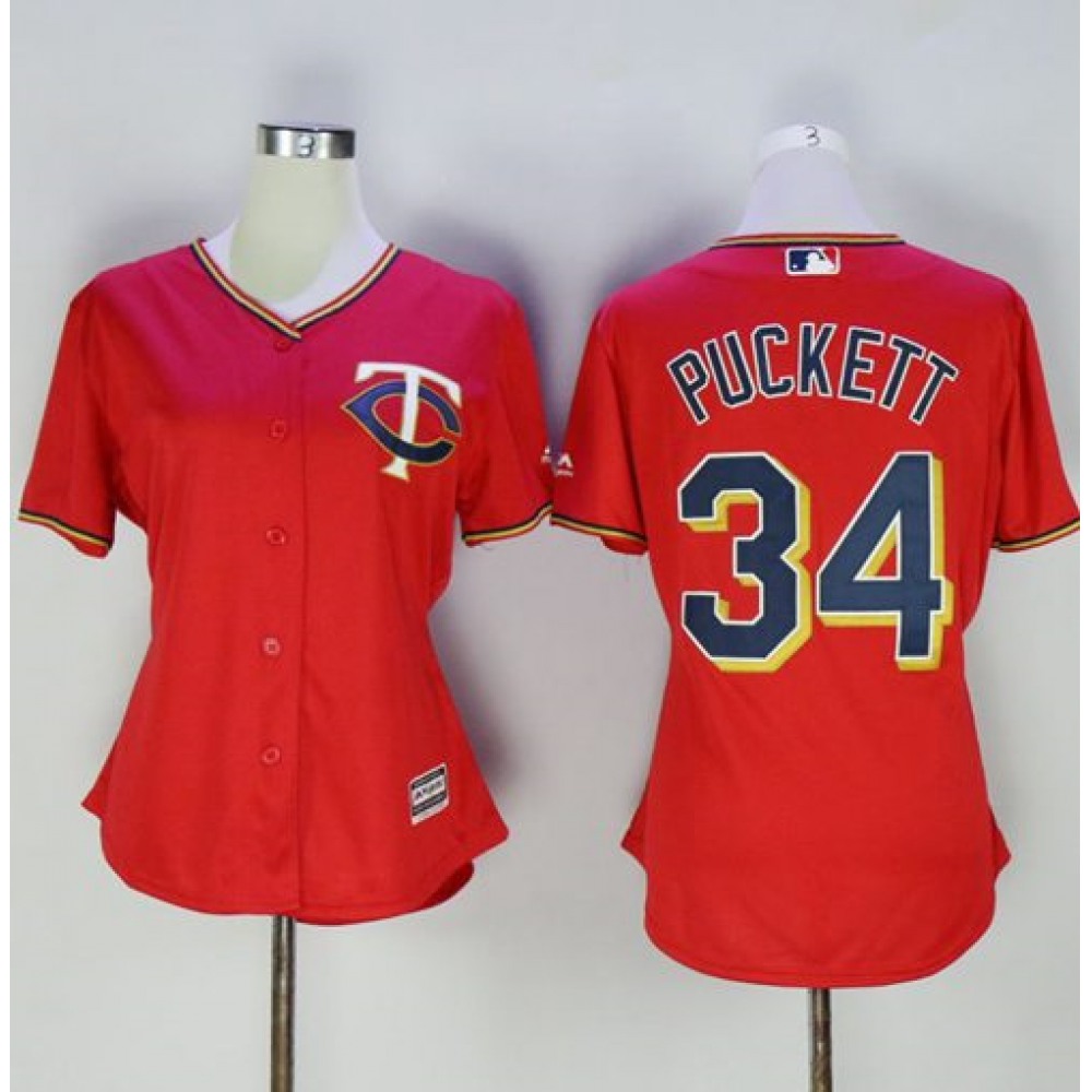 Twins #34 Kirby Puckett Red Women’s Alternate Stitched MLB Jersey