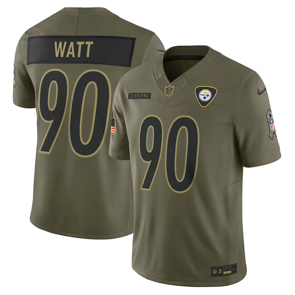 Men’s Pittsburgh Steelers #90 T.J. Watt Nike Olive 2025 Salute to Service Limited Jersey