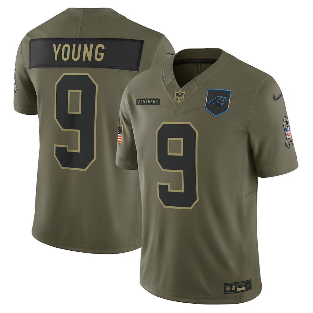 Youth Carolina Panthers #9 Bryce Young Nike Olive 2025 Salute to Service Limited Jersey