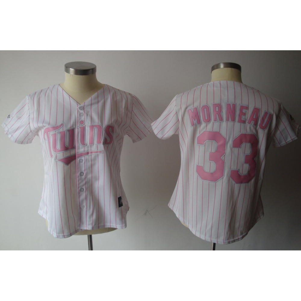 Twins #33 Justin Morneau White Pink Number Women’s Fashion Stitched MLB Jersey