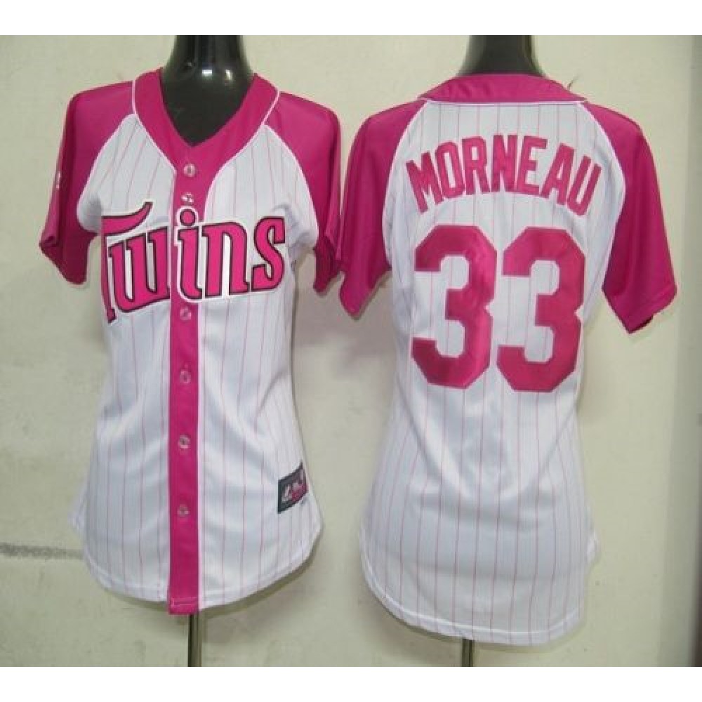 Twins #33 Justin Morneau White/Pink Women’s Splash Fashion Stitched MLB Jersey