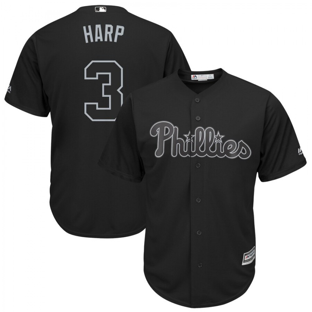 Men’s Philadelphia Phillies #3 Bryce Harper “Harp” Black 2019 Players’ Weekend Pick-A-Player Replica Roster Stitched MLB Jersey