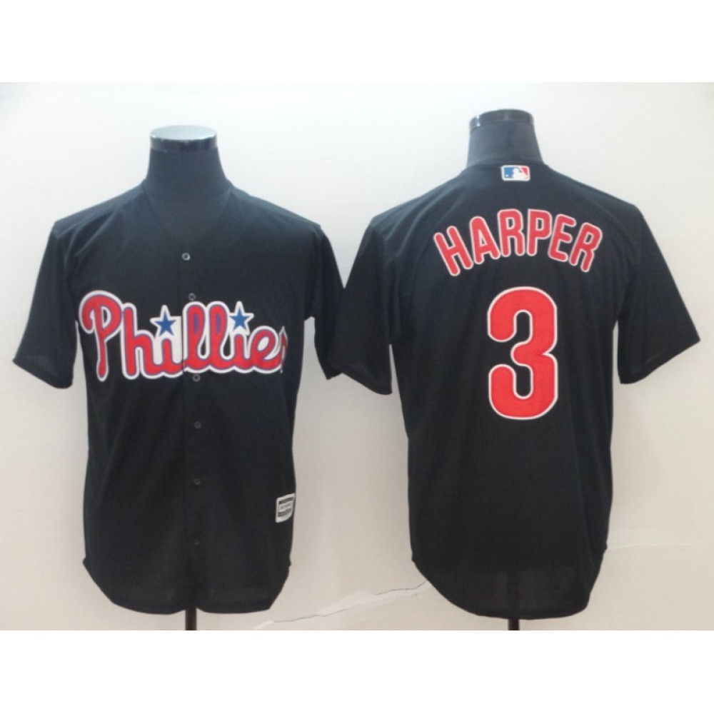 Men’s Philadelphia Phillies #3 Bryce Harper Black Cool Base Stitched Jersey
