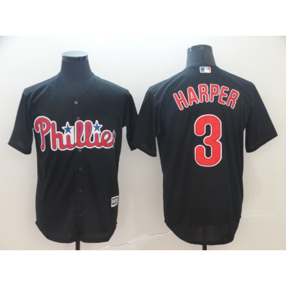 Men’s Philadelphia Phillies #3 Bryce Harper Black Cool Base Stitched MLB Jersey